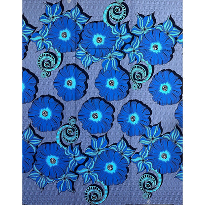African Print Fabric/ Ankara - Blue, Gray, Black 'Daughter of Mami Wata', 1 Yard