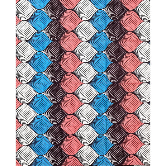 African Print Fabric/ Ankara - Pink, Blue, Cream, Brown ‘Smooth Operator' Design, YARD
