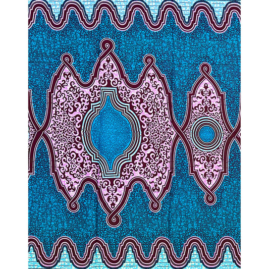 African Print Fabric/ Ankara - Purple, Brown, Blue ‘Ìfihàn Arches' Design, 1 YARD