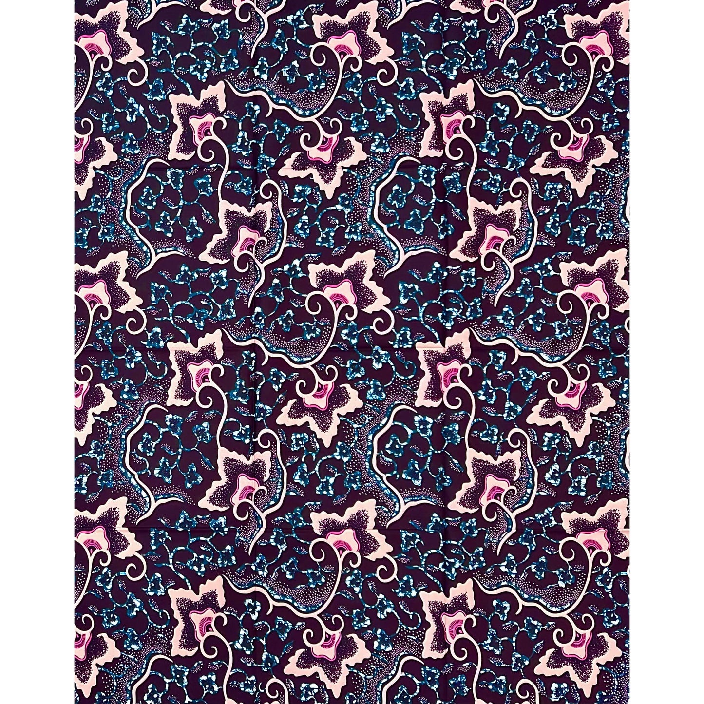 African Print Fabric/ Ankara - Pink, Brown, Teal "Dance of the Hibiscus", 1 YARD