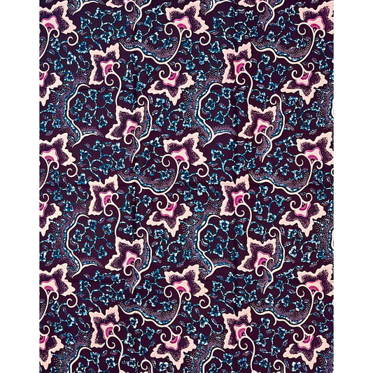 African Print Fabric/ Ankara - Pink, Brown, Teal "Dance of the Hibiscus", 1 YARD