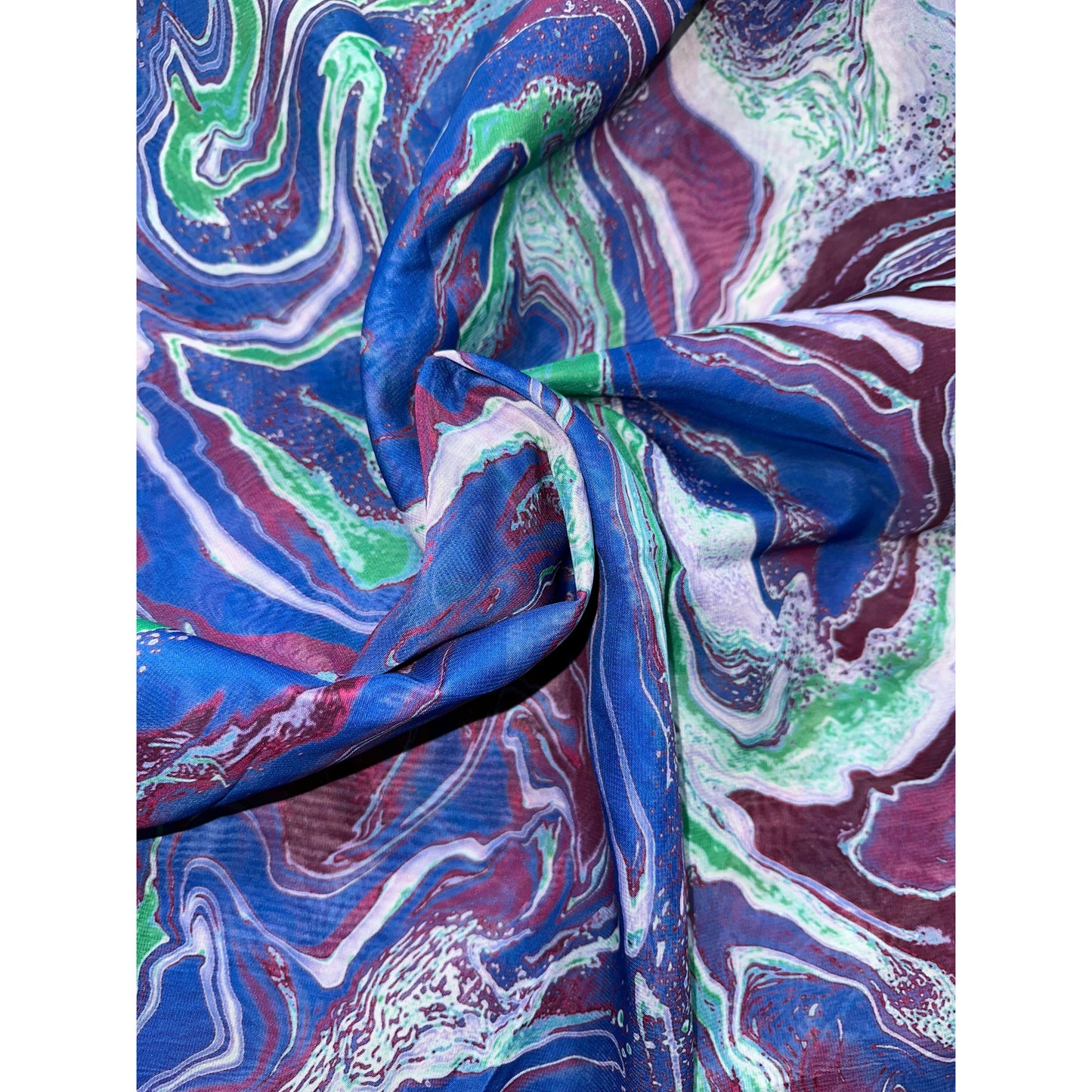 African Print, Chiffon Fabric - Blue, Purple, Green "Wasi Whirl", ~2 Yards