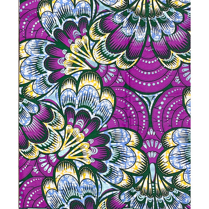 African Print Fabric/ Ankara - Purple, Blue, Green, Yellow, Shimmering Blue 'Festival of Amethyst Blossoms’ YARD or WHOLESALE