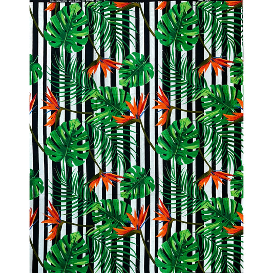 African Print Fabric/Ankara - Green, Orange, Black 'Island Ting', YARD or WHOLESALE