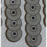 African Print Fabric/ Ankara - Brown, Navy, White 'Bullseye Remix' Design, YARD or WHOLESALE