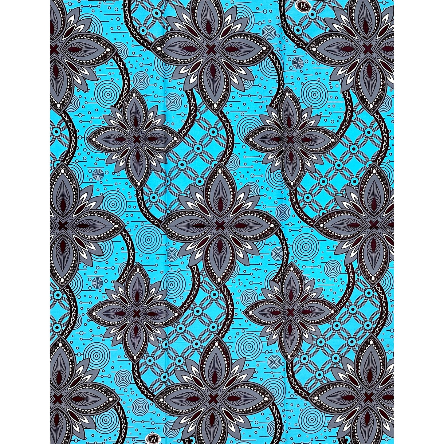 African Print Fabric/ Ankara - Blue, Gray, Brown 'Sundiata’s Sky,' YARD