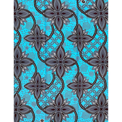 African Print Fabric/ Ankara - Blue, Gray, Brown 'Sundiata’s Sky,' YARD