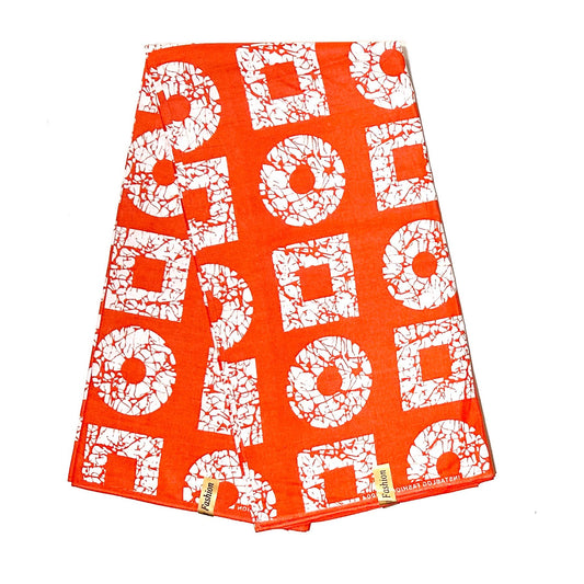 African Print Fabric/ Ankara - Orange, White 'Orun Balance’, YARD or WHOLESALE