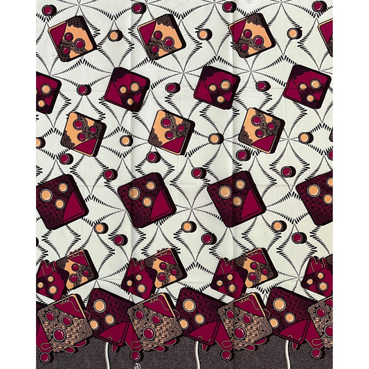 African Print Fabric/Ankara - Magenta, Cream, Beige, Brown "Omidan Chic" Design