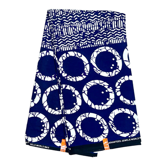 African Print Fabric/ Ankara - Navy, Purple, White 'Rings of Odogwu' Design, YARD or WHOLESALE