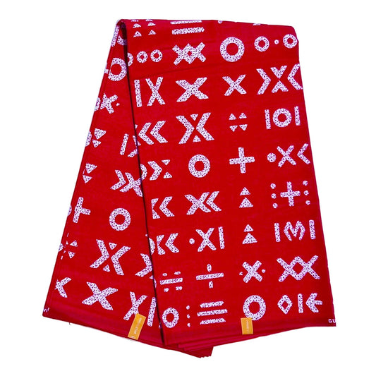 African Print Fabric/ Ankara - Red, White 'Talking Mark', Per Yard or Wholesale