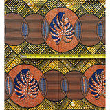 African Print Fabric/ Ankara - Orange, Blue, Brown 'Mali Autumn,' YARD