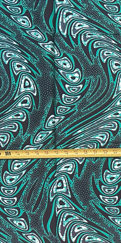African Print Fabric/ Ankara - Green, Brown ‘Read the Room' Design, YARD
