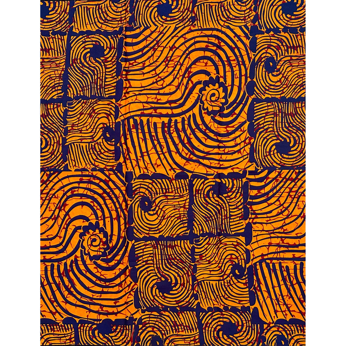 African Print Fabric/ Ankara - Orange, Navy 'Heat Signature', YARD OR WHOLESALE