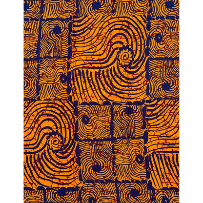 African Print Fabric/ Ankara - Orange, Navy 'Heat Signature', YARD OR WHOLESALE