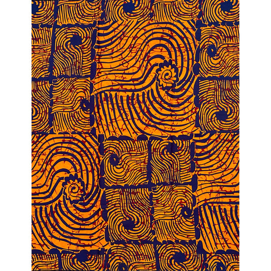 African Print Fabric/ Ankara - Orange, Navy 'Heat Signature', YARD OR WHOLESALE
