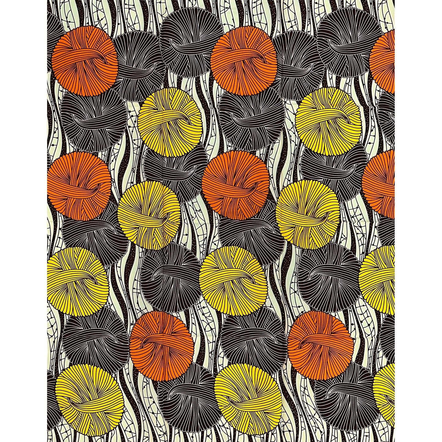 African Print Fabric/ Ankara - Orange, Yellow, Brown, Cream ‘Jioni Sunsong' Design, 1 YARD