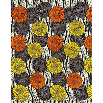 African Print Fabric/ Ankara - Orange, Yellow, Brown, Cream ‘Jioni Sunsong' Design, 1 YARD