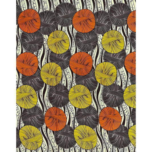 African Print Fabric/ Ankara - Orange, Yellow, Brown, Cream ‘Jioni Sunsong' Design, 1 YARD
