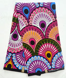 African Print Fabric/ Ankara - Pink, Purple, Green, Blue, Marigold, Black 'Chikoko Plume', Yard or Wholesale