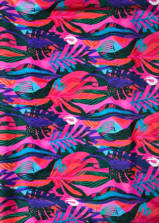 African Print, Stretch Cotton Satin Fabric- Shades of Pink, Purple, Red, Green, Blue, Black "Kalahari Camo", Per Yard