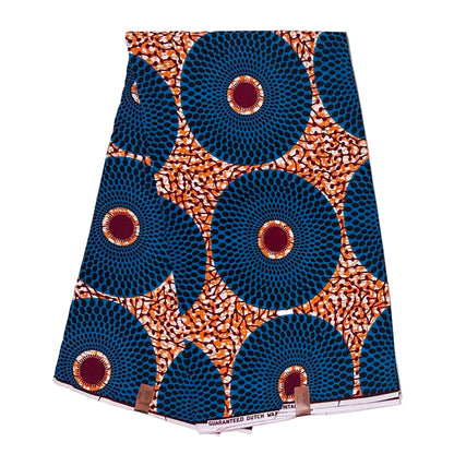 African Print Fabric/ Ankara - Blue, Orange, Brown 'Bullseye' Design, YARD or WHOLESALE