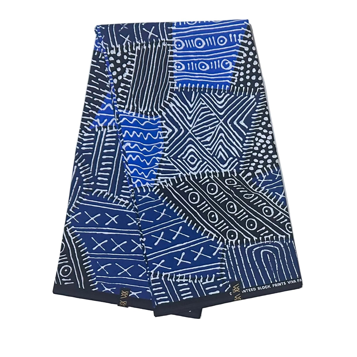 African Print Fabric/ Ankara - Black, Blue, White 'Mudcloth Notes', YARD or WHOLESALE