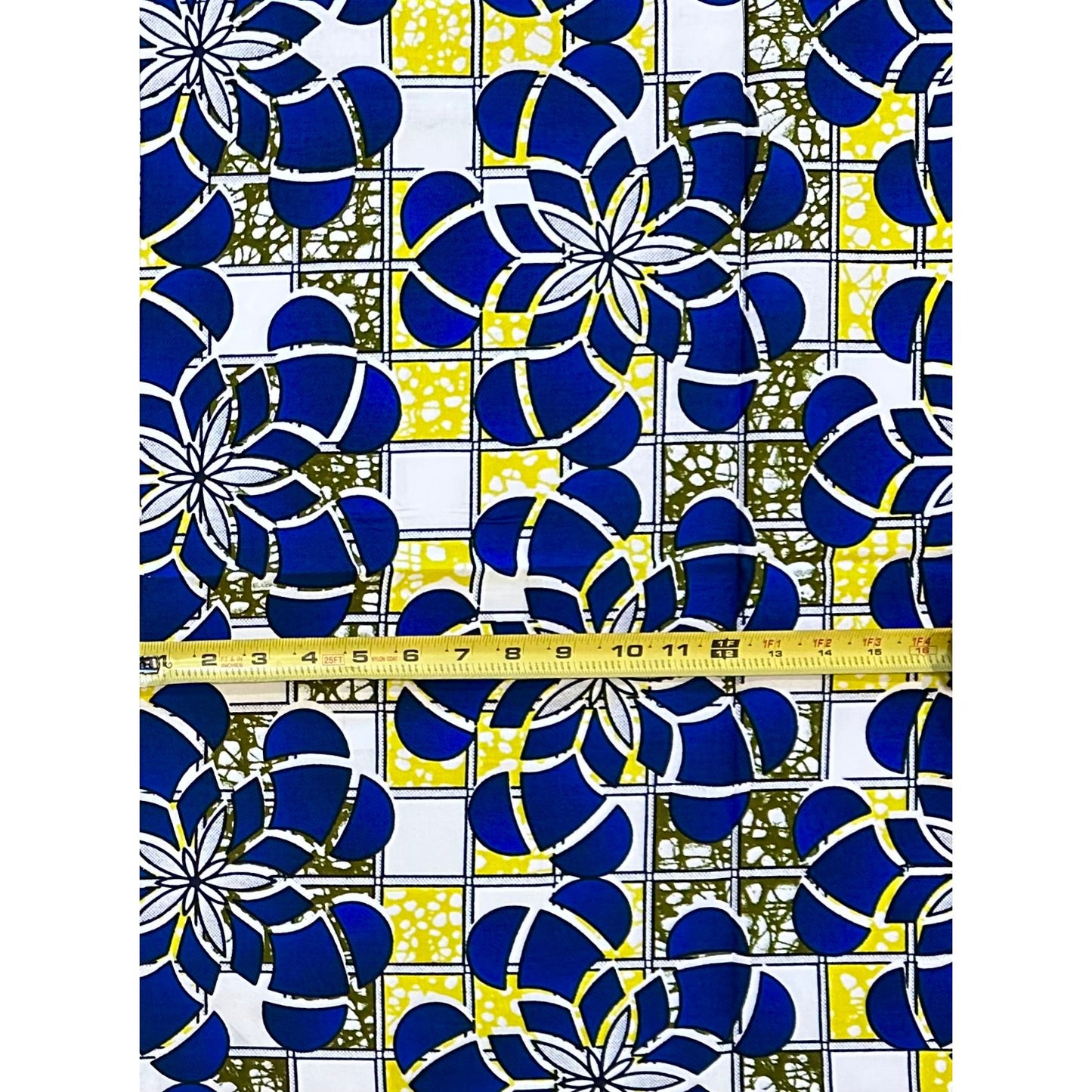 African Print Fabric/ Ankara - Blue, Yellow ‘Ìmọ̀lẹ̀ Ododo' Design, 1 YARD