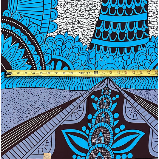 African Print Fabric/ Ankara - Blue, Brown, Gray 'Sky Drums & Kingdoms', 1 YARD