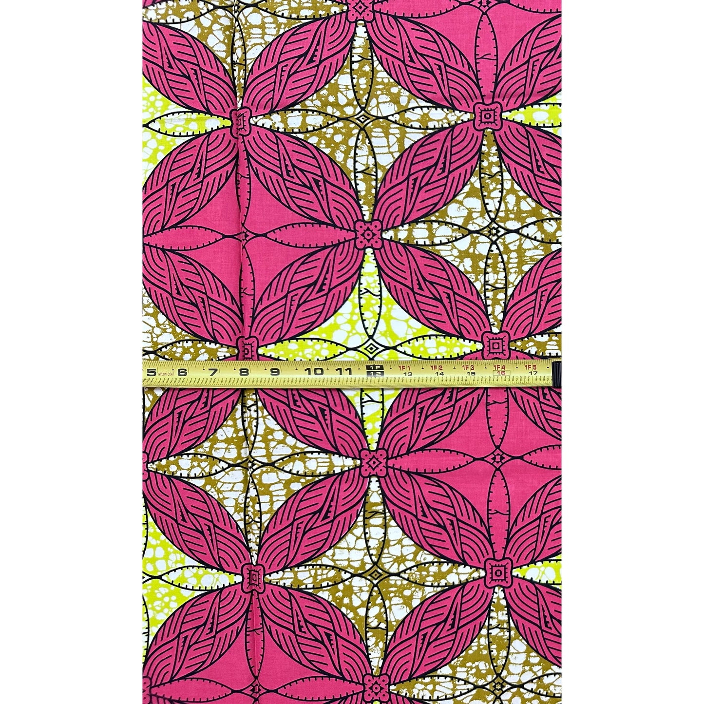 African Print Fabric/ Ankara - Pink, Brown, Yellow ‘Kalo Circuit' Design, 1 YARD