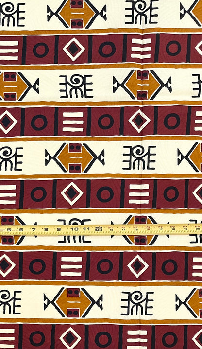 African Print Fabric/ Ankara - Cream, Brown, Black 'Wisdom Keeper', YARD