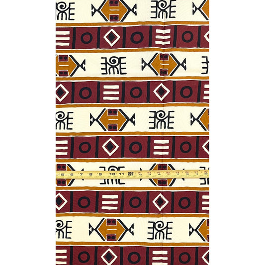 African Print Fabric/ Ankara - Cream, Brown, Black 'Wisdom Keeper', YARD