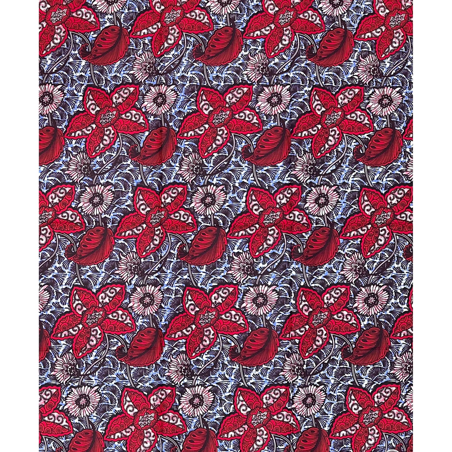 African Print Fabric/Ankara - Red, Pink, Periwinkle, Brown "Adesewa" Design, 1 Yard