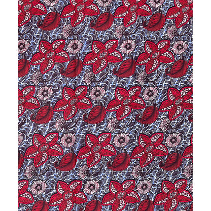 African Print Fabric/Ankara - Red, Pink, Periwinkle, Brown "Adesewa" Design, 1 Yard