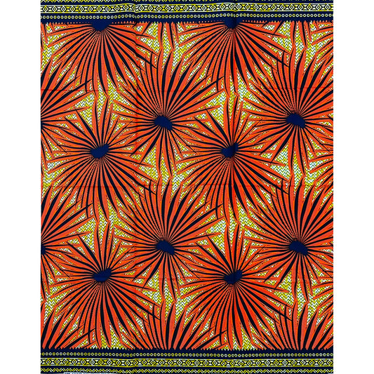 African Print Fabric/ Ankara - Orange, Brown 'Dry Season Garden,’ 1 YARD