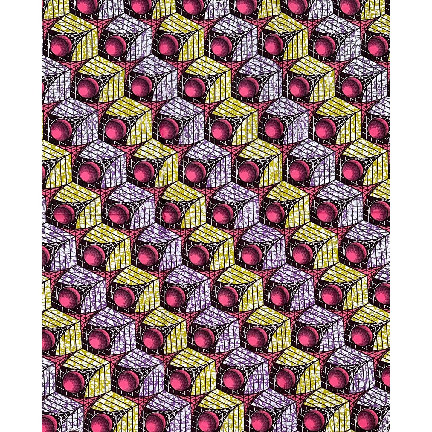 African Print Fabric/Ankara - Pink, Purple, Brown "Cube of Calabar" Design, 1 Yard