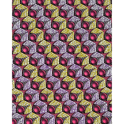 African Print Fabric/Ankara - Pink, Purple, Brown "Cube of Calabar" Design, 1 Yard