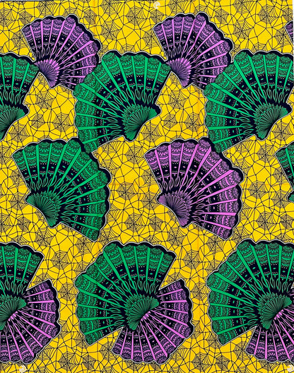 African Print Fabric/Ankara - Purple, Yellow, Green “The Last Griot" Design, 1 Yard