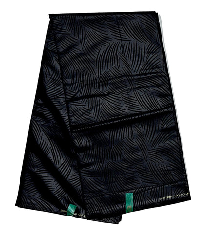 African Print Fabric/ Ankara - Solid Black, Embossed “Obsidian Leaves” Per Yard or Wholesale