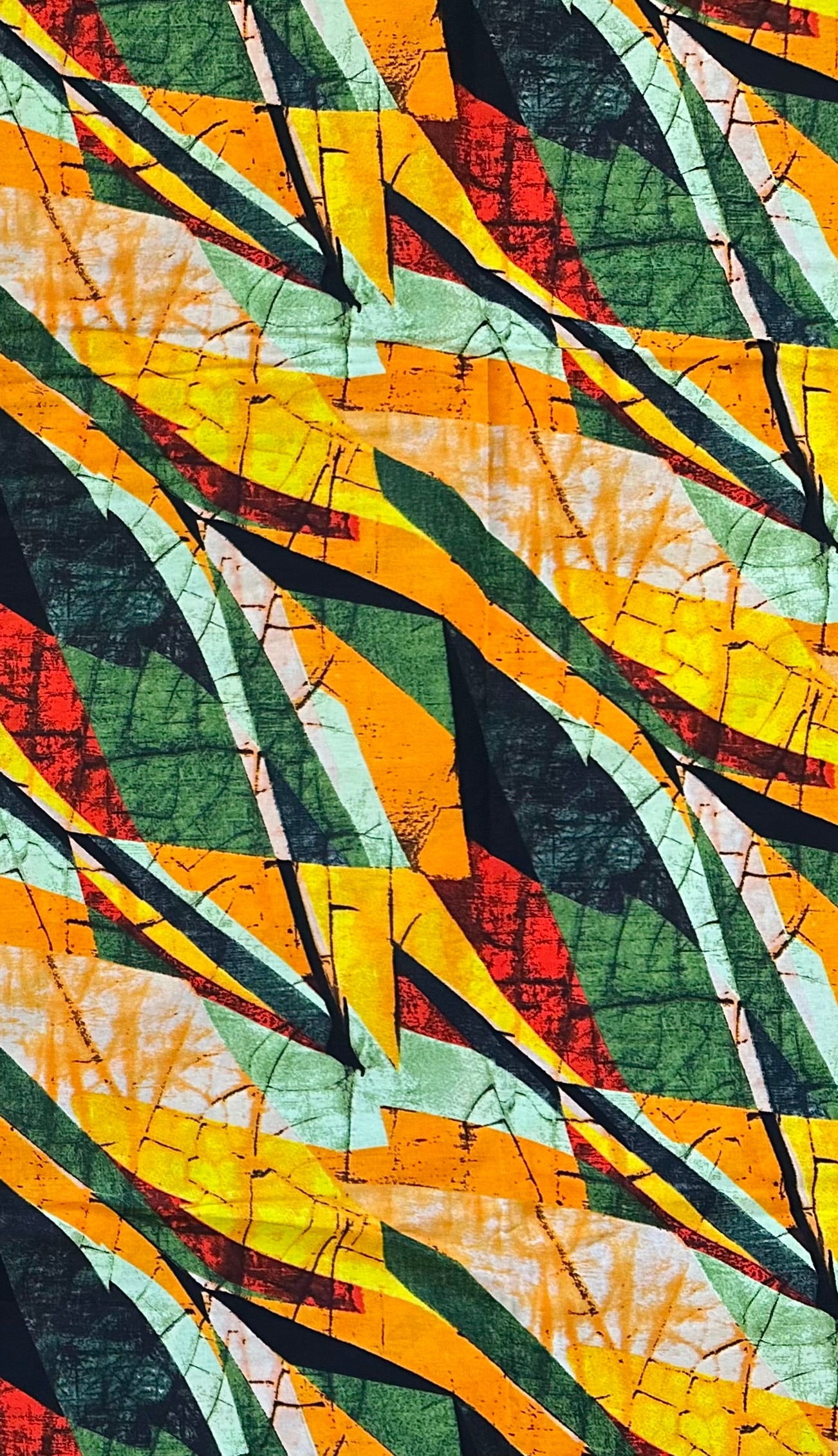 African Print Fabric/ Ankara - Marigold, Orange, Green, Red 'Lyrical' Design, YARD or WHOLESALE