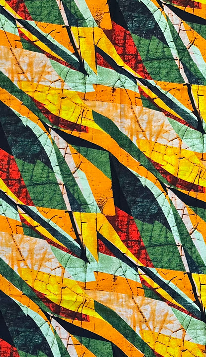 African Print Fabric/ Ankara - Marigold, Orange, Green, Red 'Lyrical' Design, YARD or WHOLESALE