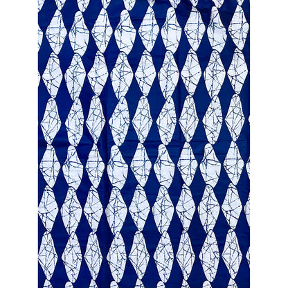African Print Fabric/ Ankara - Blue, White 'Jester,' YARD or WHOLESALE