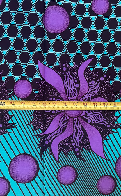 African Print Fabric/ Ankara - Purple, Turquoise, Brown 'Protect Your Peace,’ 1 YARD