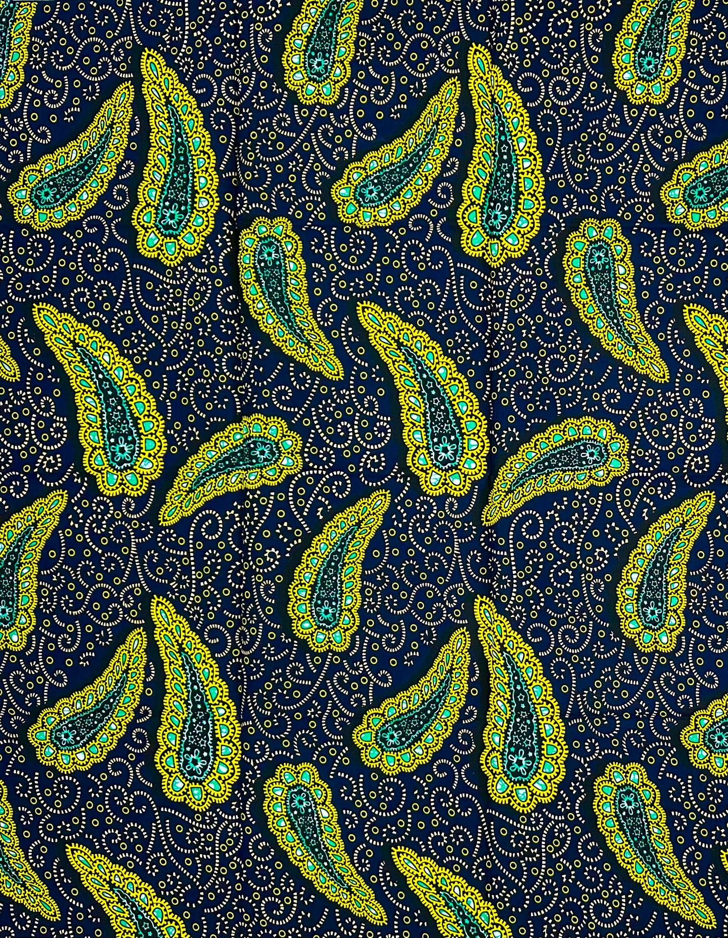 African Print Fabric/ Ankara - Navy, Yellow, Teal ‘Safiri Paisley' Design, 1 YARD