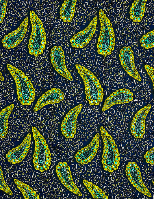 African Print Fabric/ Ankara - Navy, Yellow, Teal ‘Safiri Paisley' Design, 1 YARD