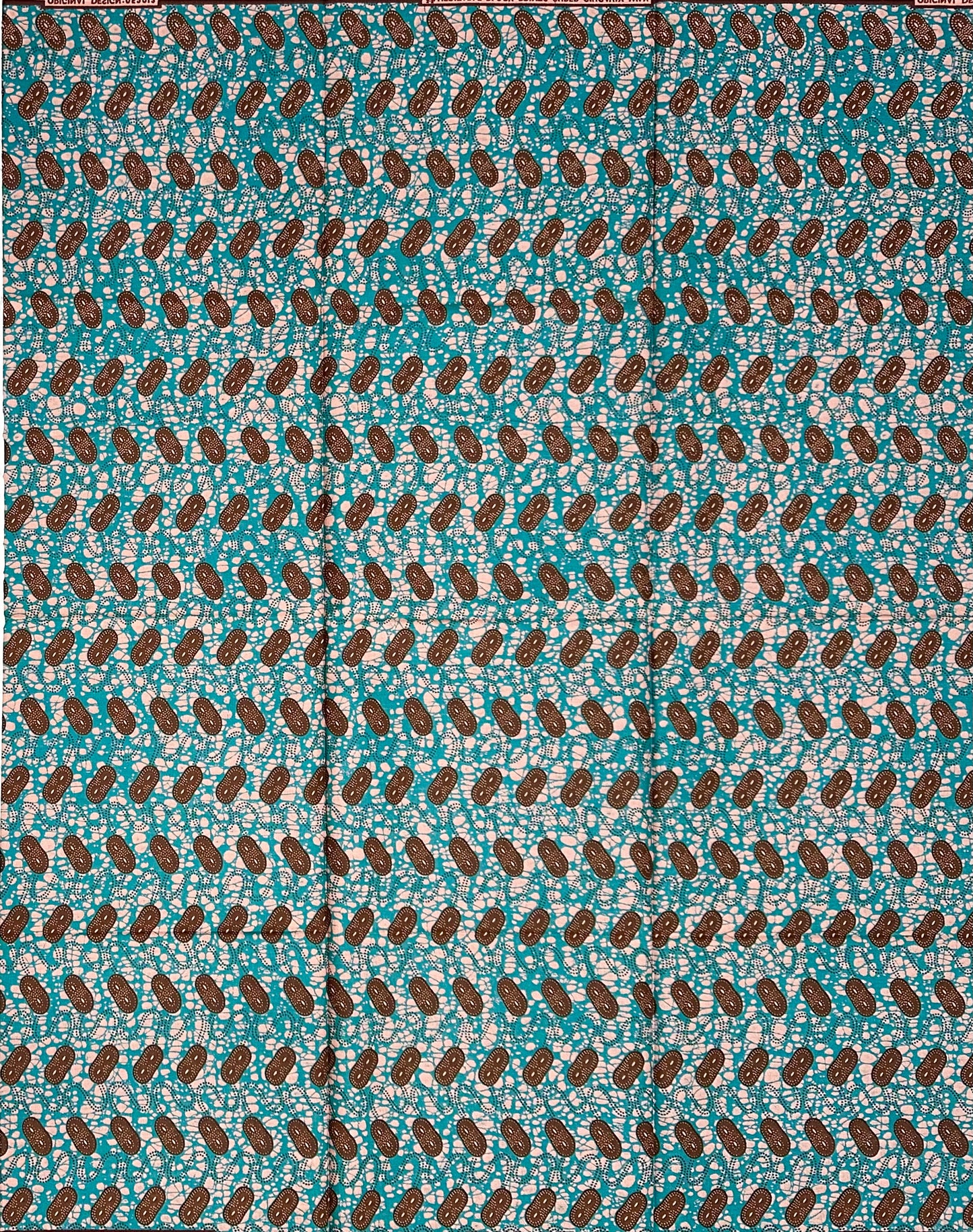 African Print Fabric/ Ankara - Teal, Brown, Beige 'Coffee Before Sunrise', 1 Yard