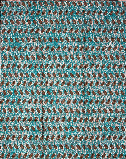 African Print Fabric/ Ankara - Teal, Brown, Beige 'Coffee Before Sunrise', 1 Yard