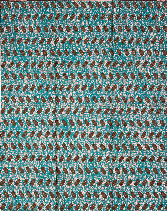 African Print Fabric/ Ankara - Teal, Brown, Beige 'Coffee Before Sunrise', 1 Yard