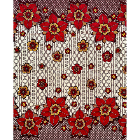 African Print Fabric/Ankara - Brown, Red, Yellow, Cream "Liliane" Design, Yard