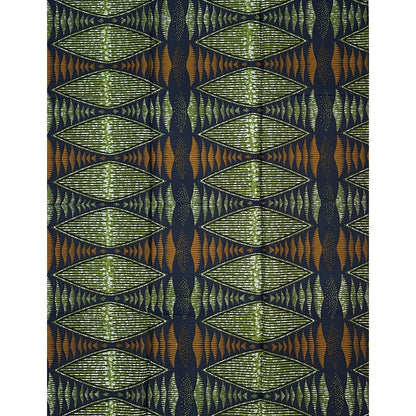 African Print Fabric/ Ankara - Green, Brown, Navy 'Oyo Relic,’ 1 YARD